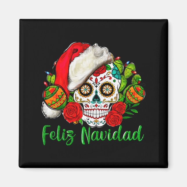 Imã Feliz Navidad Sugar Skull Mexican Christmas  (Frente)