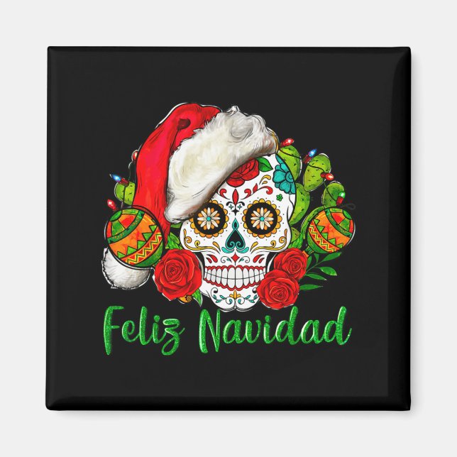 Imã Feliz Navidad Sugar Skull Mexican Christmas  (Frente)