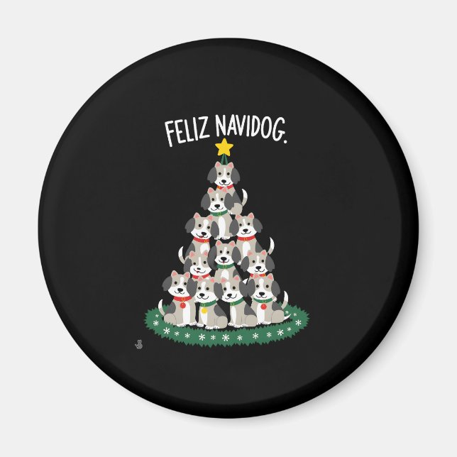 Imã Feliz Navidog Christmas Dog T-Shirt, Funny Cute Xm (Frente)