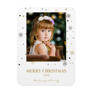 Ímã Feliz Ouro de Natal Foto da Família Snowflakes