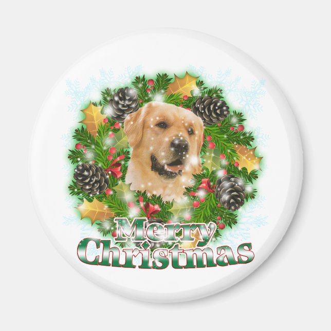 Imã Feliz Ouro de Natal Retriever (Frente)