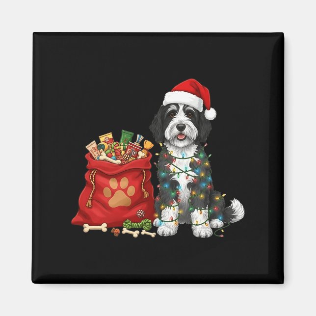 Imã Feliz OvelhaDoodle Luzes de Natal Mãe de Cachorro  (Frente)