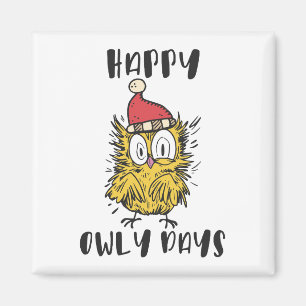Imã Feliz Owly Days Engraçado Papai noel Coruja