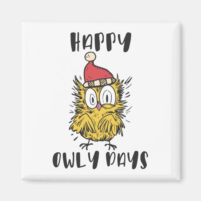 Imã Feliz Owly Days Engraçado Papai noel Coruja (Frente)