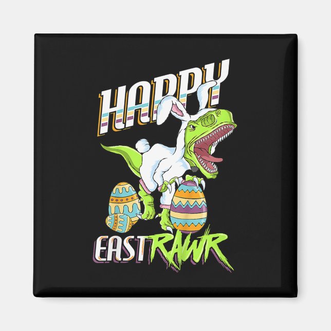 Imã Feliz Páscoa Cute Trex Dinossauro Coelho de Páscoa (Frente)