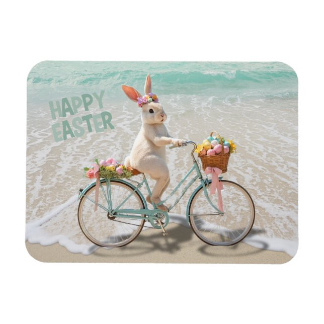 Ímã Feliz Páscoa da Florida Bicycle Bunny na Praia (Horizontal)
