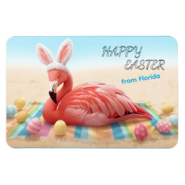 Ímã Feliz Páscoa do Flamingo Bunny da Flórida na Praia