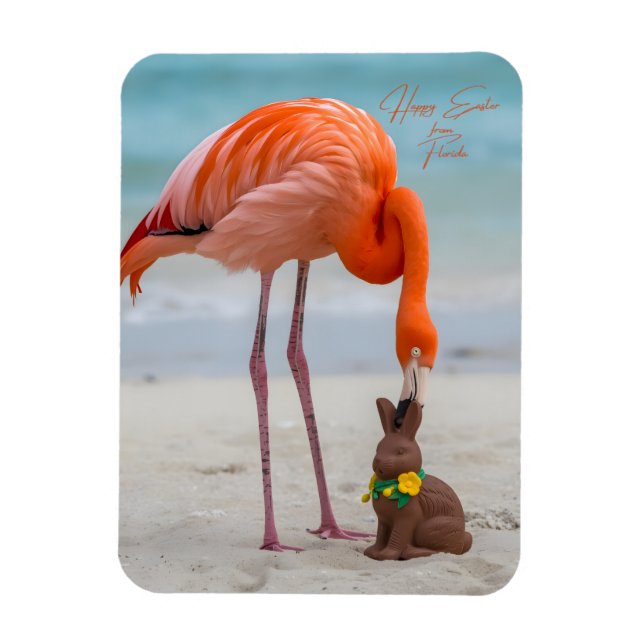 Ímã Feliz Páscoa do Flamingo da Flórida na Praia (Vertical)