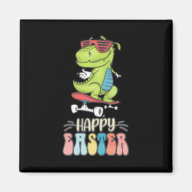 Imã Feliz Páscoa T Rex Dinossauro Coelho Ovos de Pásco (Frente)