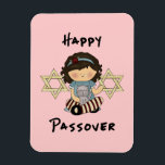 Ímã Feliz Passover Girl<br><div class="desc">Feliz Passover,  meninas e meninos gostam de seu matozinho de seder com gatos adoráveis e alegria familiar.</div>