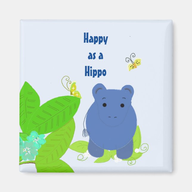 Imã Feliz Pequeno Hipopótamo Azul (Frente)