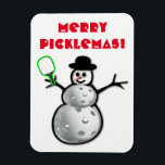 Ímã Feliz Picklemas Snowman Magnet<br><div class="desc">Íman de férias de picleball</div>