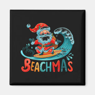 Imã Feliz Praia do Natal Papai Noel Surfe Design Retro