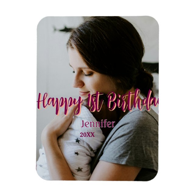 Ímã Feliz primeiro aniversario, bebê mãe vermelha, lar (Vertical)