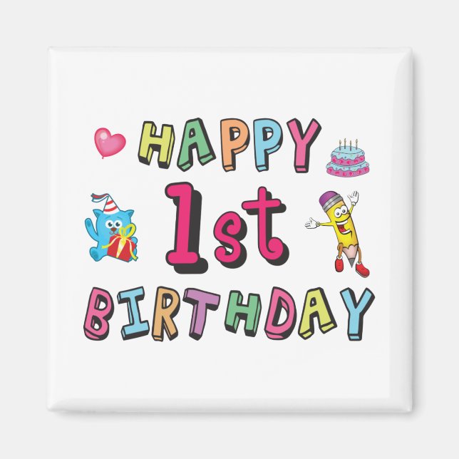 Imã Feliz primeiro aniversario para crianças de 1 ano  (Frente)