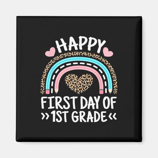 Imã Feliz Primeiro Dia De Ensino-Arco-Íris De Leopardo (Frente)