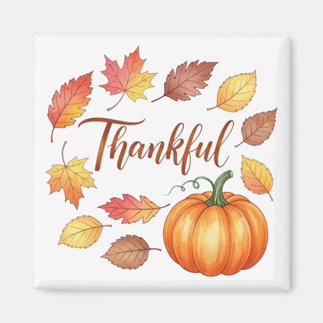 Imã Feliz Pumpkin e Folhas de outono (Frente)