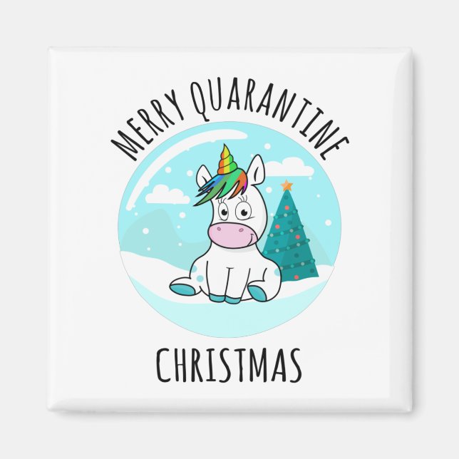 Imã Feliz Quarantine Christmas Unicorn (Frente)