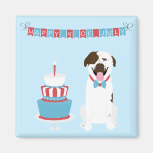 Imã Feliz Quatro de Julho Cachorro Vermelho Branco Azu