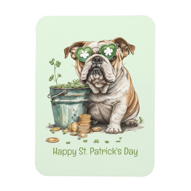Ímã Feliz Rua. O Bulldog Inglês do Dia de Patrick (Vertical)