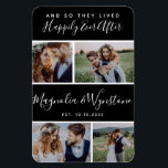 Ímã Feliz Sempre Após O Casamento De Colagem De Fotos<br><div class="desc">Transforme suas fotografias favoritas de casamento em um manto com esta design de colagem de fotos moderna. O texto lê E eles viveram felizes para sempre em uma letra de script. Você pode adicionar seus nomes e data de casamento para personalizá-los ainda mais. **LEIA ANTES DE ENCOMENDAR** Se você fizer...</div>