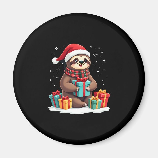 Imã Feliz Slothmas Linda preguiça de Natal Chapéu Sant (Frente)