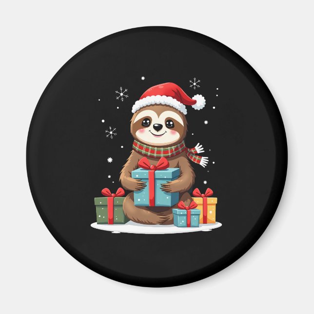 Imã Feliz Slothmas Linda preguiça de Natal Chapéu Sant (Frente)