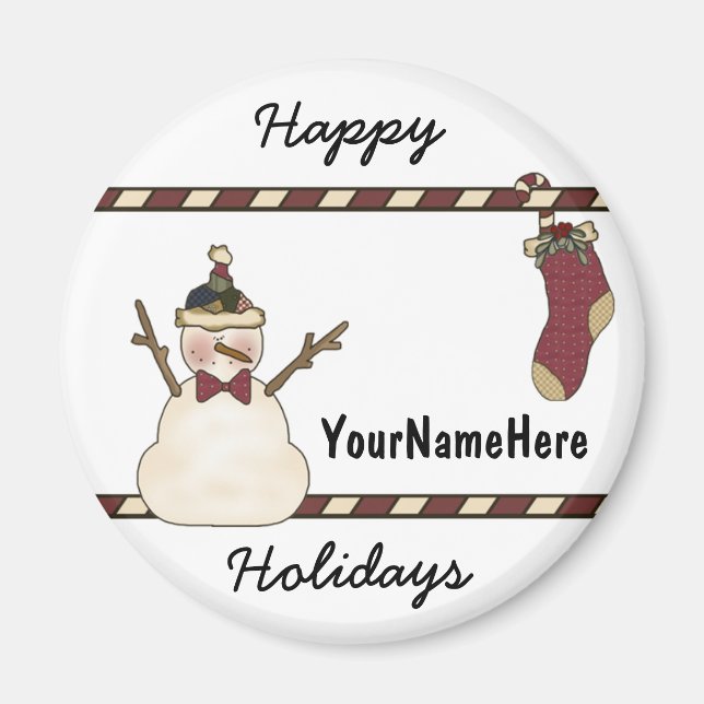 Imã Feliz Snowman E Natal Stocks (Frente)