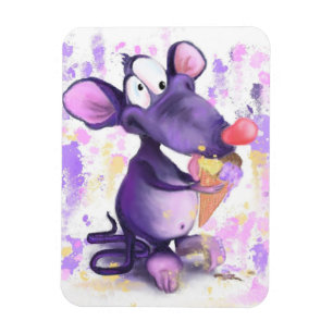 Ímã Feliz Sorvete de Rato Roxo - Pintura Engraçada