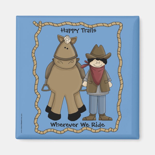 Imã Feliz Trajes Cowboy & Horse - Humor Ocidental (Frente)