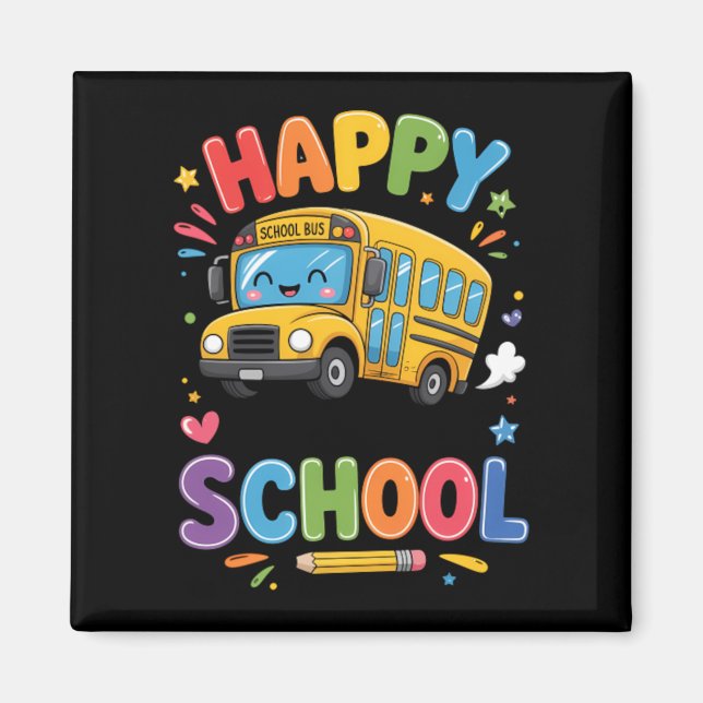 Imã Feliz Último Dia De Aula Ônibus Escolar Fofo Verão (Frente)