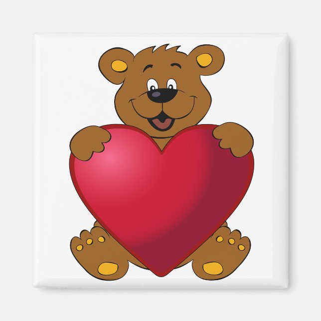 Imã Feliz urso-pardo com caricatura cardíaca (Frente)
