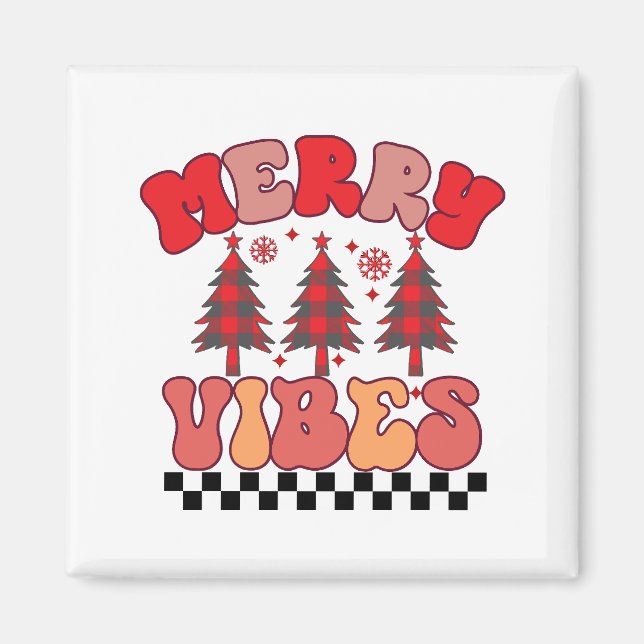 Imã Feliz Vibes Retro Groovy Feriados de Natal (Frente)