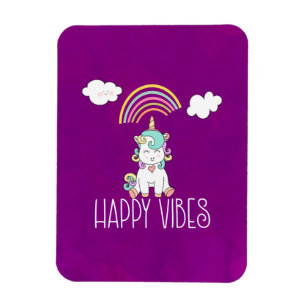 Ímã Feliz Vibes Typografia Cute Smiling Unicorn