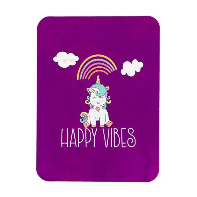 Ímã Feliz Vibes Typografia Cute Smiling Unicorn (Vertical)