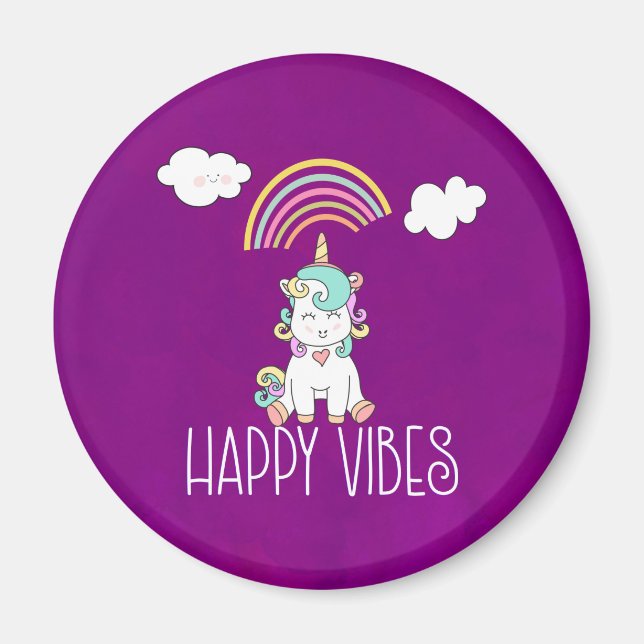 Imã Feliz Vibes Typografia Cute Smiling Unicorn (Frente)
