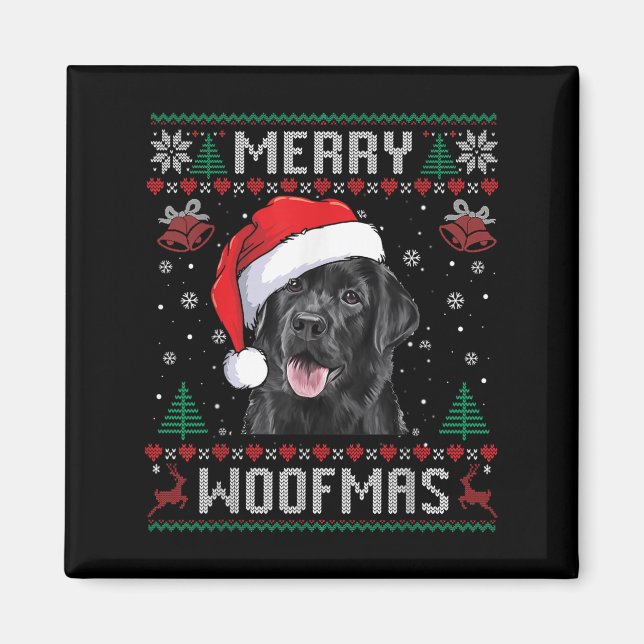Imã Feliz Woofmas Suéter Feio Black Lab Labrador Crri (Frente)