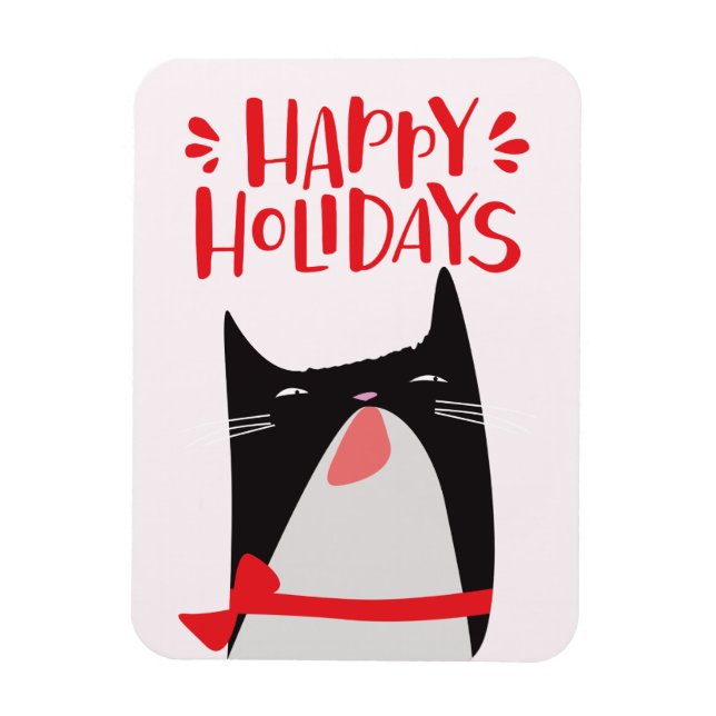 Ímã Felizes Feriados - Cartoon de Gato de Natal (Vertical)
