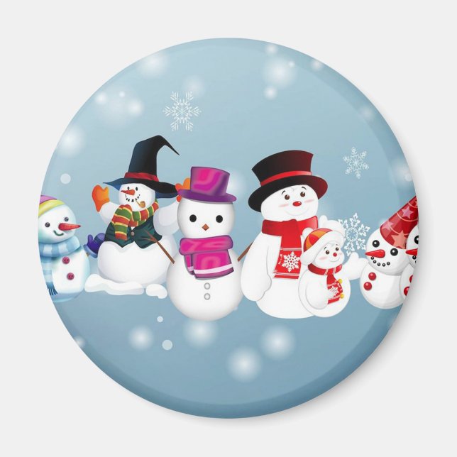 Imã Felizes Feriados Snowmen (Frente)
