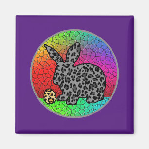 Imã felz pascoa Leopard Print Bunny Rabbit e Ovo T