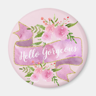 Imã Feminino Floral Rosa Bege Olá Magnífico Dourado