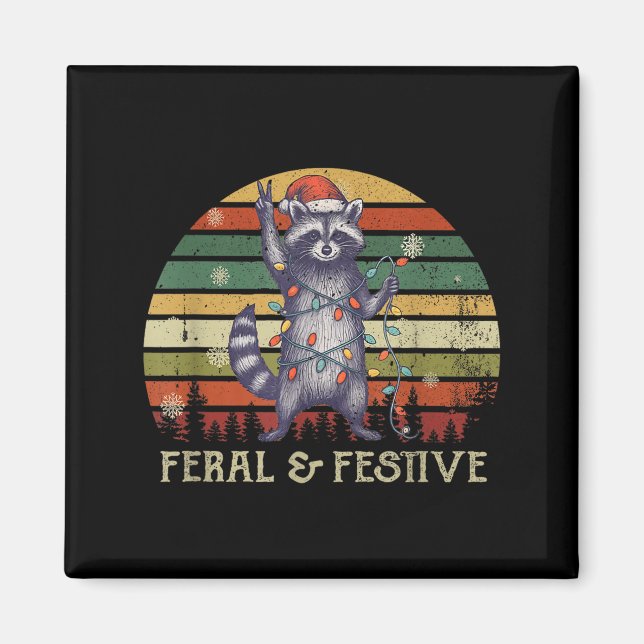 Imã Feral And Festive Raccoon Santa Christmas Holiday  (Frente)