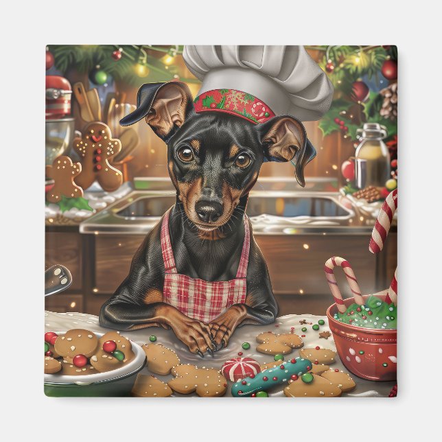 Imã Feriado alemão Pinscher Baking: Natal Festivo (Frente)