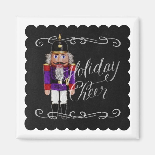 Imã Feriado Cheer Chalkboard Purple e Red Nutcracker (Frente)