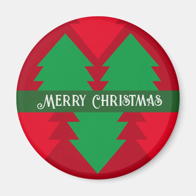 Imã Feriado de Árvore de Natal Feliz Vermelho e Verde (Frente)