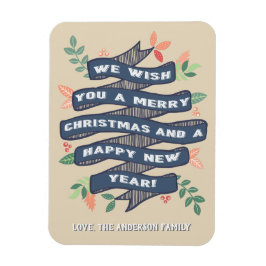 Ímã Feriado de Bandeira de Natal Floral Whimsical