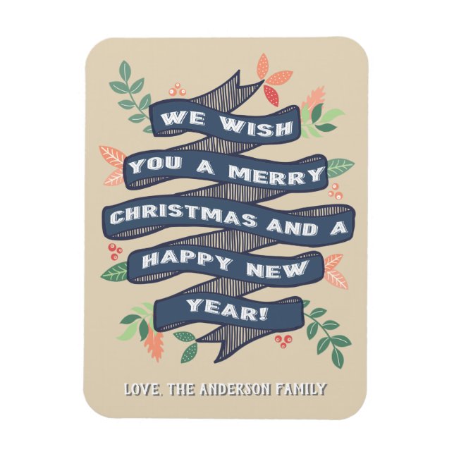 Ímã Feriado de Bandeira de Natal Floral Whimsical (Vertical)