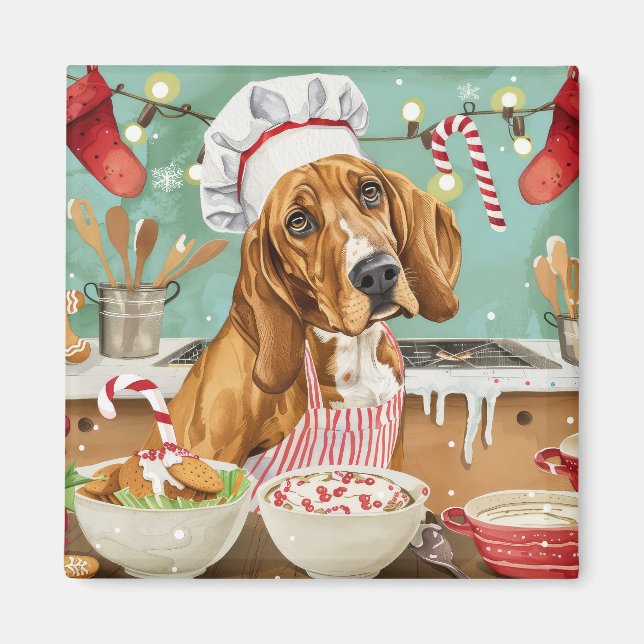 Imã Feriado de Coonhound Baking: Natal Festivo (Frente)