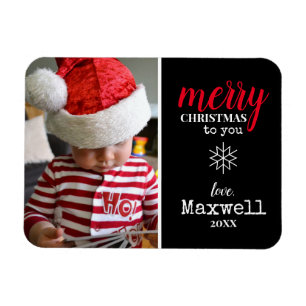 Ímã Feriado de Foto em Floco de Neve Preto, Branco, Co