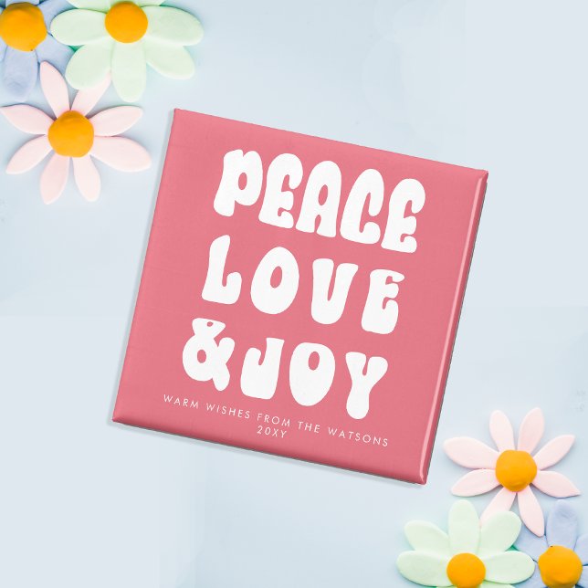 Imã Feriado de Joy Joy com Amor de Paz, Retro Rosa Ros (Pink Retro Groovy Peace Love Joy Holiday Magnet)